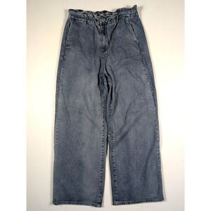 Emory Park Paperbag Waist Wide Leg Jeans Women's L Blue High Rise Denim Pants